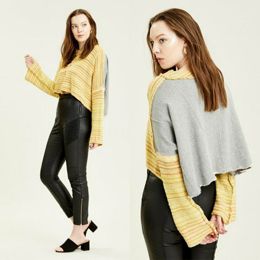 Free People Catalina Pullover in Yellow/Gray Size L